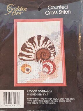 Vintage 1990 Golden Bee Conch Shell Cross Stitch Kit BNIP Coastal Cottagecore